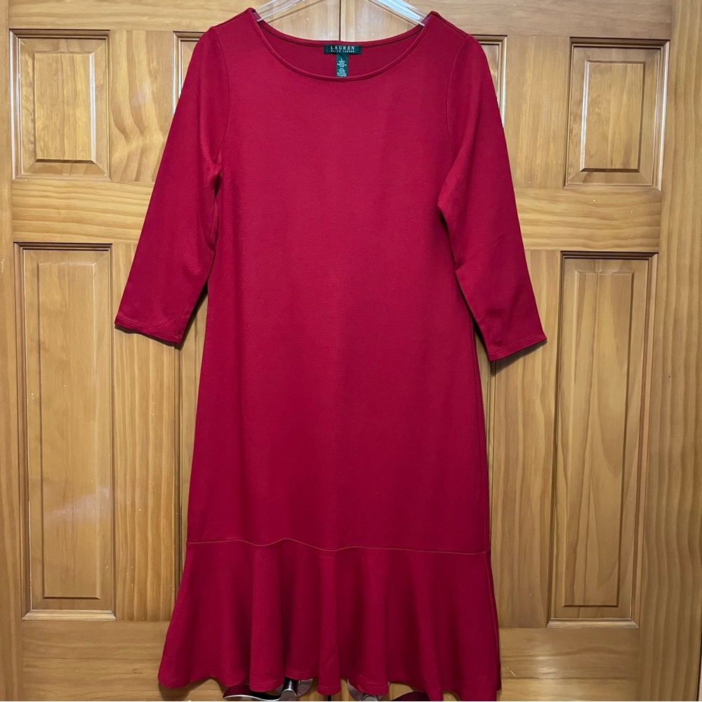 Lauren Ralph Lauren Red Ponte Knit Dress Size Large EUC